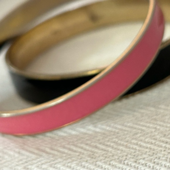 Pair of pink and black enamel bangle style bracelets - Picture 5 of 6